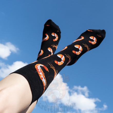 Černé unisex ponožky s motivem krevetek